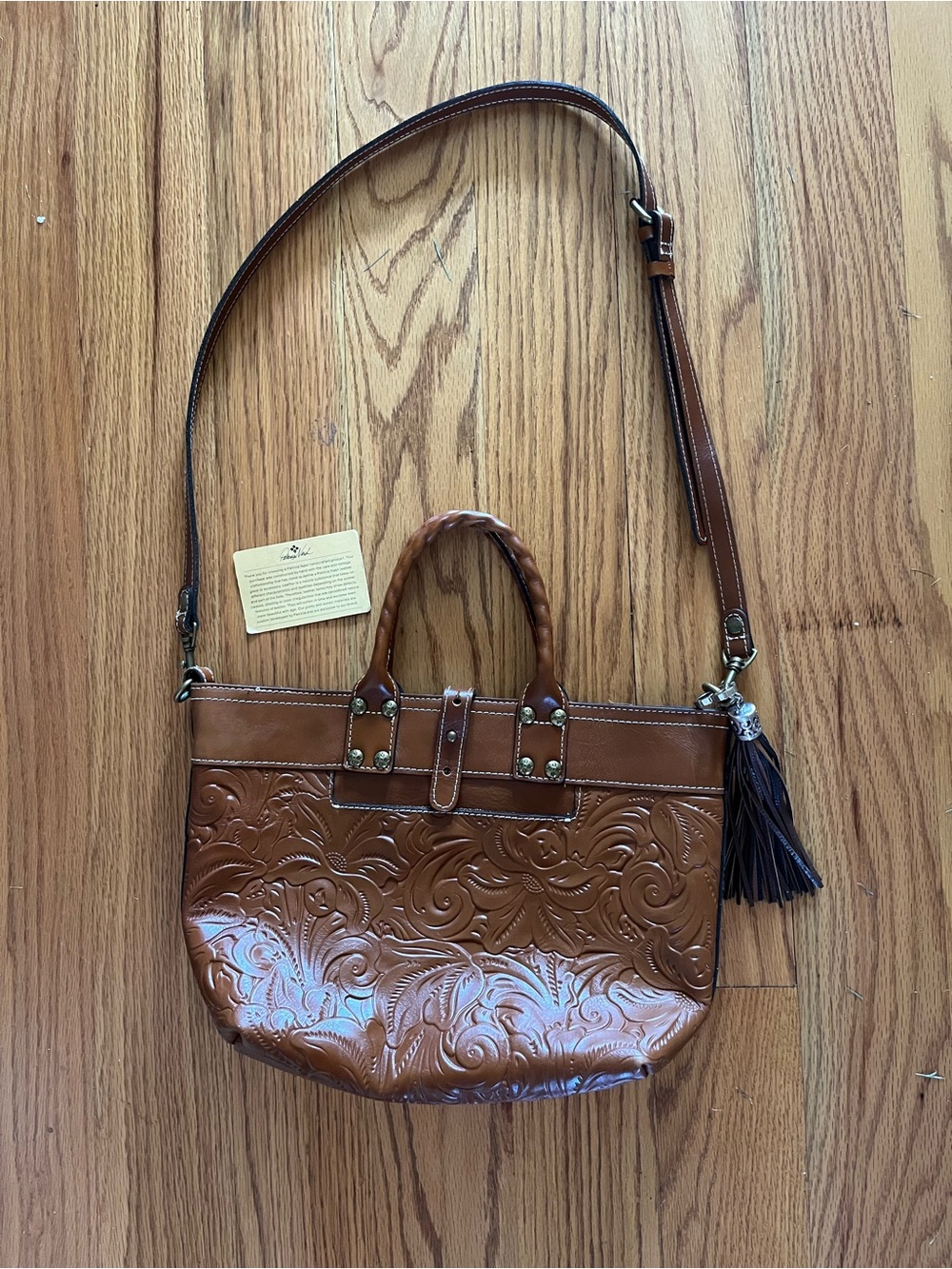 Patricia Nash Brown Embossed Leather Crossbody Bag